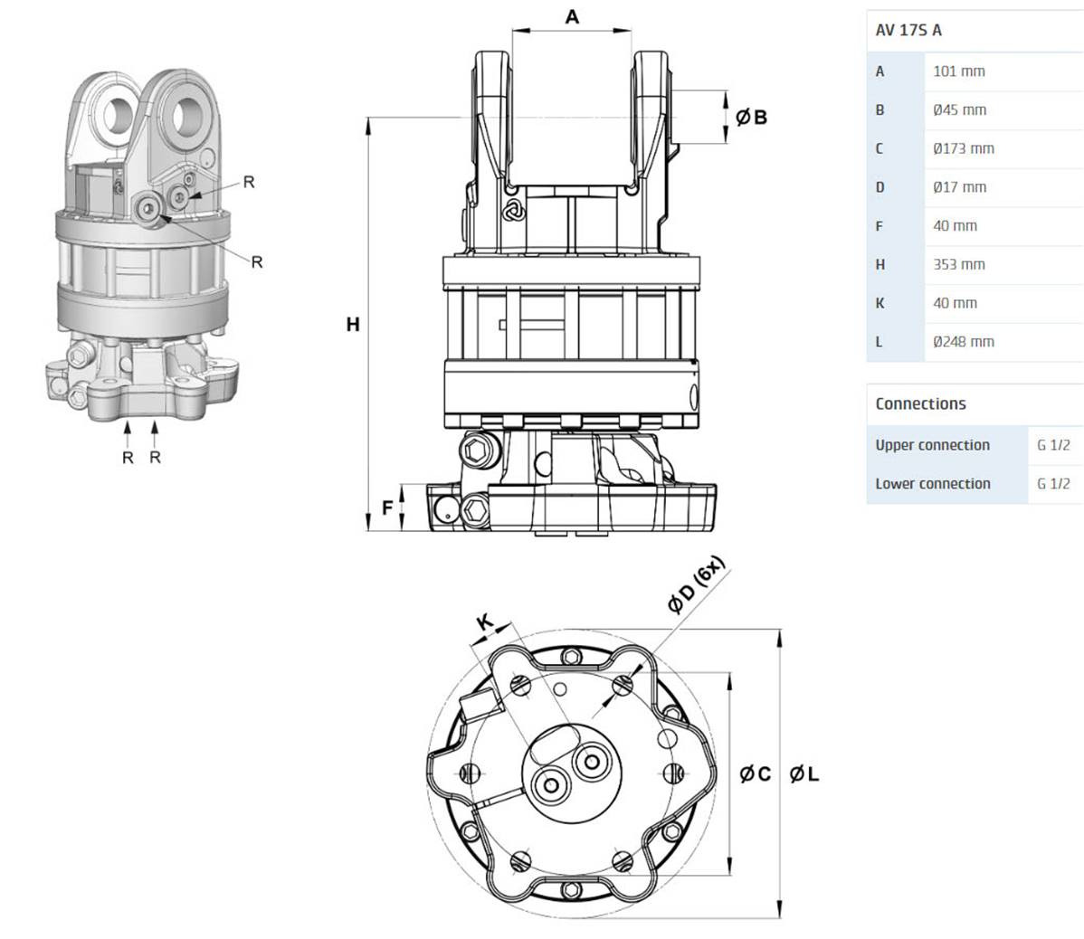 Rotator INDEXATOR AV17S A M16 Ø173mm pour chapes de 100mm